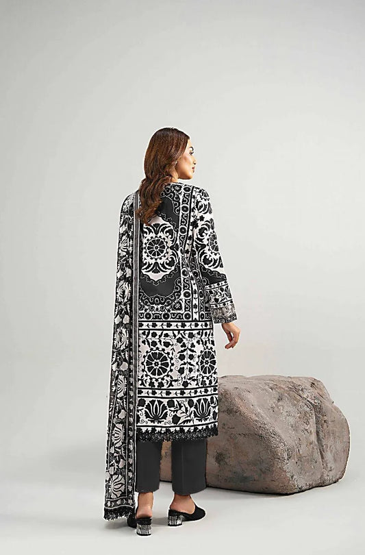 Black & White Printed 3-Piece Karandi Suit for Women