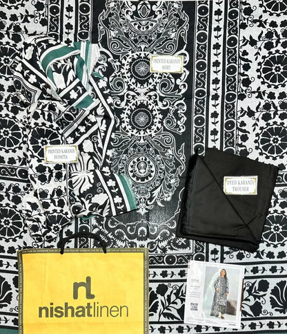 Black & White Printed 3-Piece Karandi Suit for Women