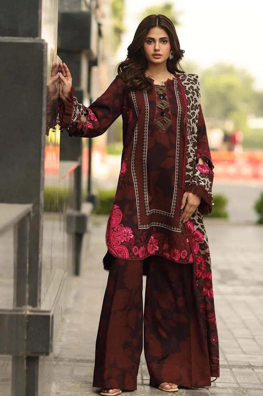 3-Piece Leopard Print Khaddar Suit for Women