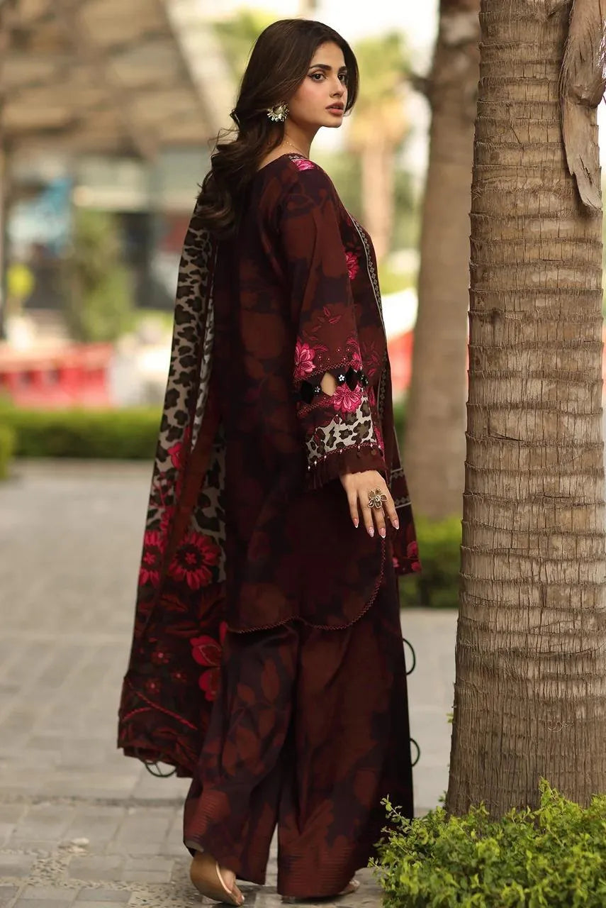 3-Piece Leopard Print Khaddar Suit for Women