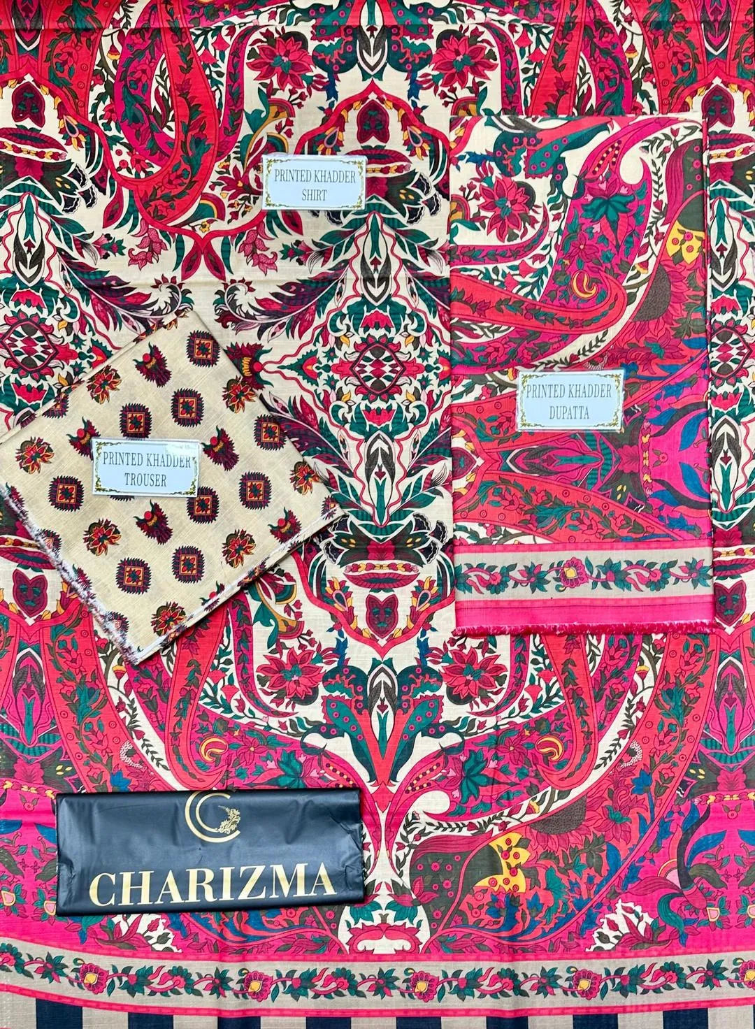 Pakistani Khaddar 3-Piece Suit Off White Paisley Print