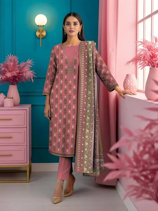 3-Piece Printed Dobby Lawn Suit Pink for Women