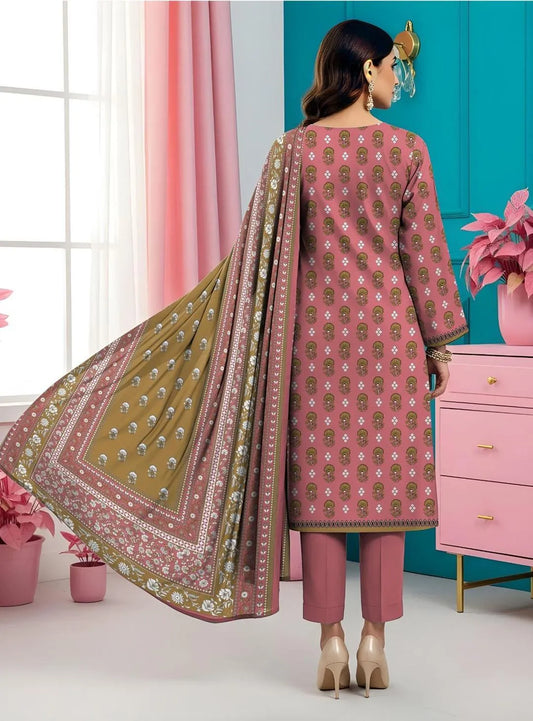 3-Piece Printed Dobby Lawn Suit Pink for Women