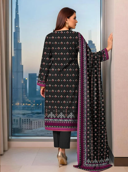 Black Printed 3-Piece Lawn Suit for Women