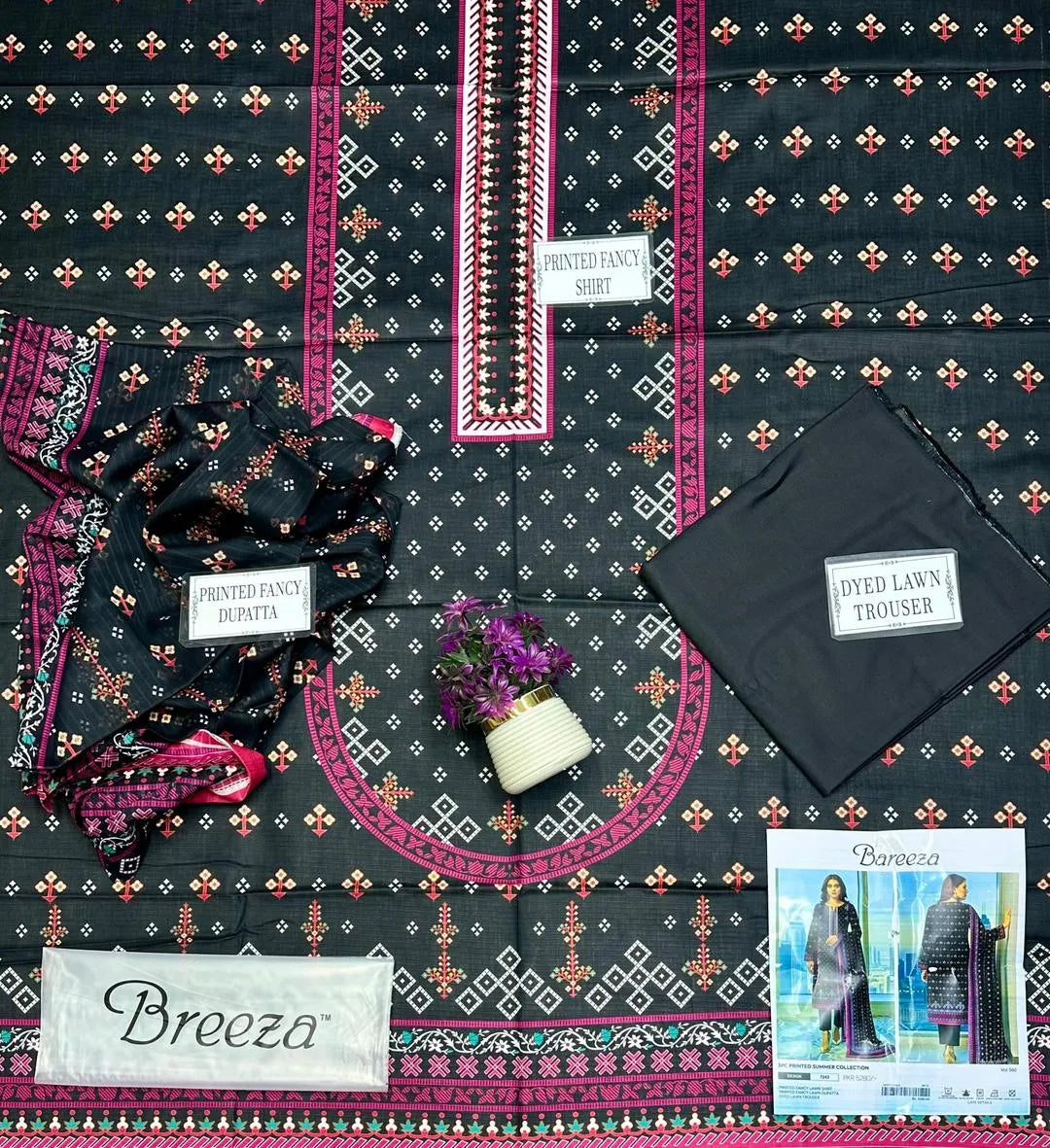 Black Printed 3-Piece Lawn Suit for Women