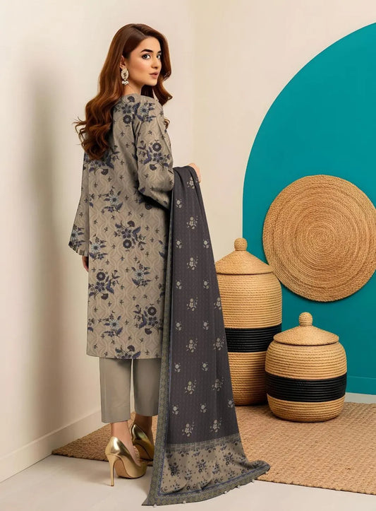 Unstitched Printed Lawn Suit Brown Floral Dobby Lawn 3Pc