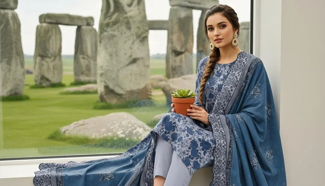 Grey Printed Embroidered 3-Piece Lawn Suit for Women