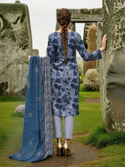 Grey Printed Embroidered 3-Piece Lawn Suit for Women