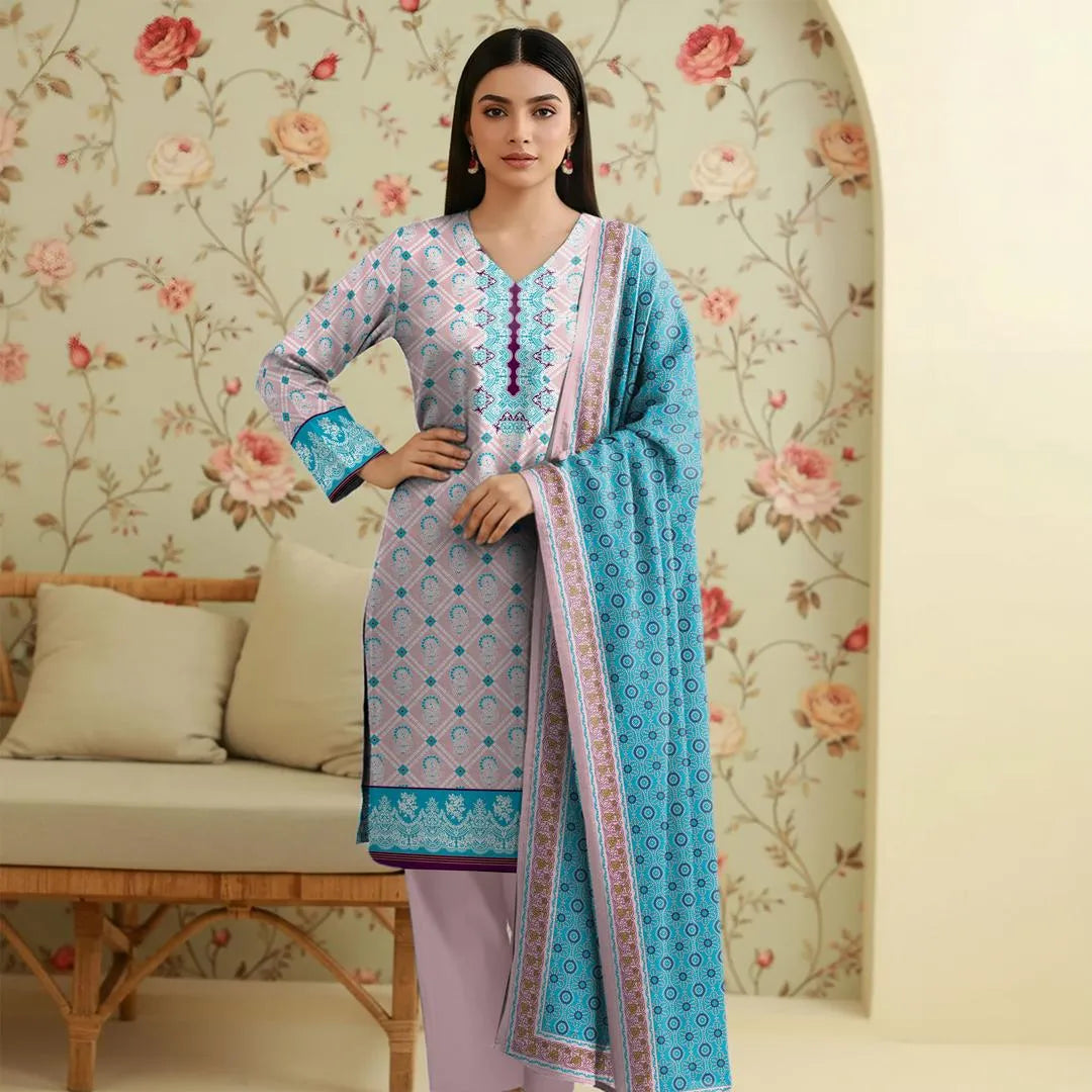 Pink Printed Lawn 3-Piece Suit Set