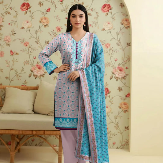 Pink Printed Lawn 3-Piece Suit Set