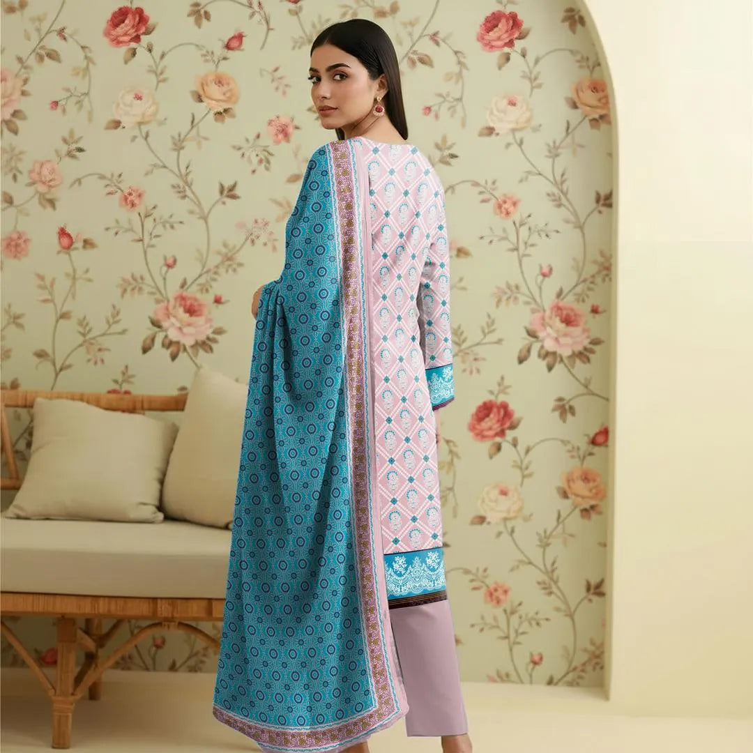 Pink Printed Lawn 3-Piece Suit Set