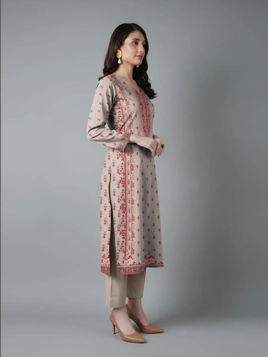 Pink Printed Dobby Lawn 3Pcs Suit Set