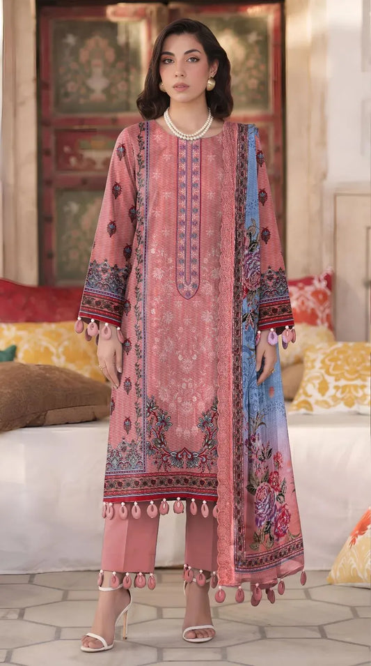 Peach Embroidered Lawn 3Pcs Set