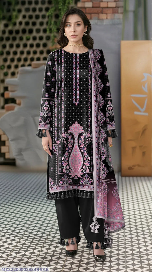 Black Printed Lawn 3Pcs Women Suit Set
