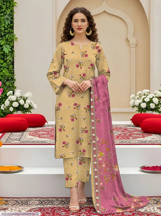 Women's 3-Piece Printed Lawn Suit Yellow