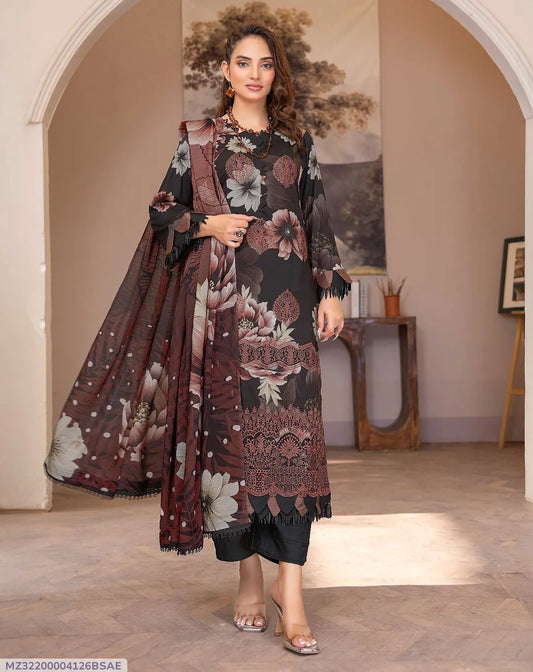 3 Pcs Women's Unstitched Printed Suit