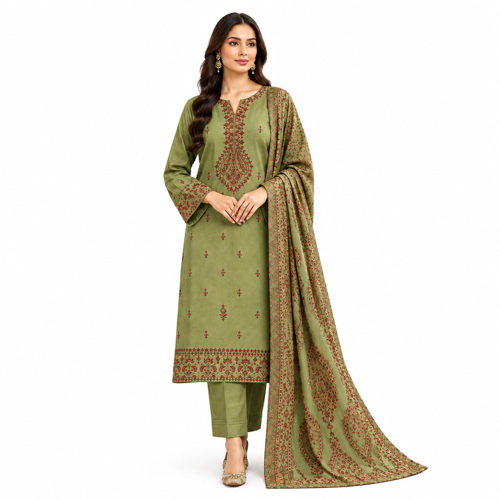 3 Pcs Women's Unstitched Plain Suit