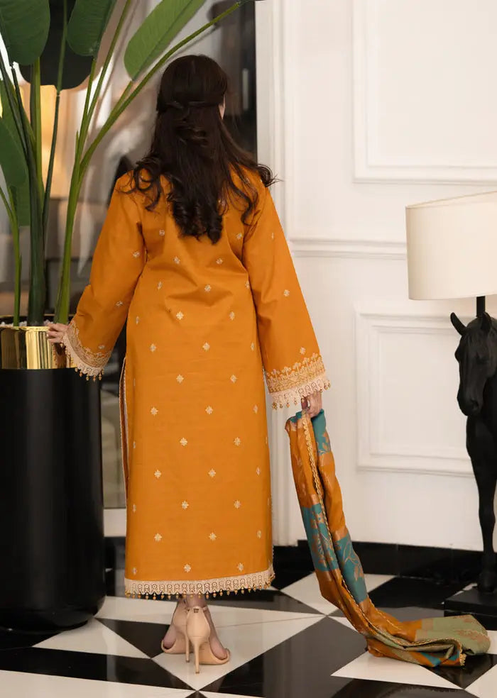 3 Pcs Women's Stitched Linen Embroidered Suit