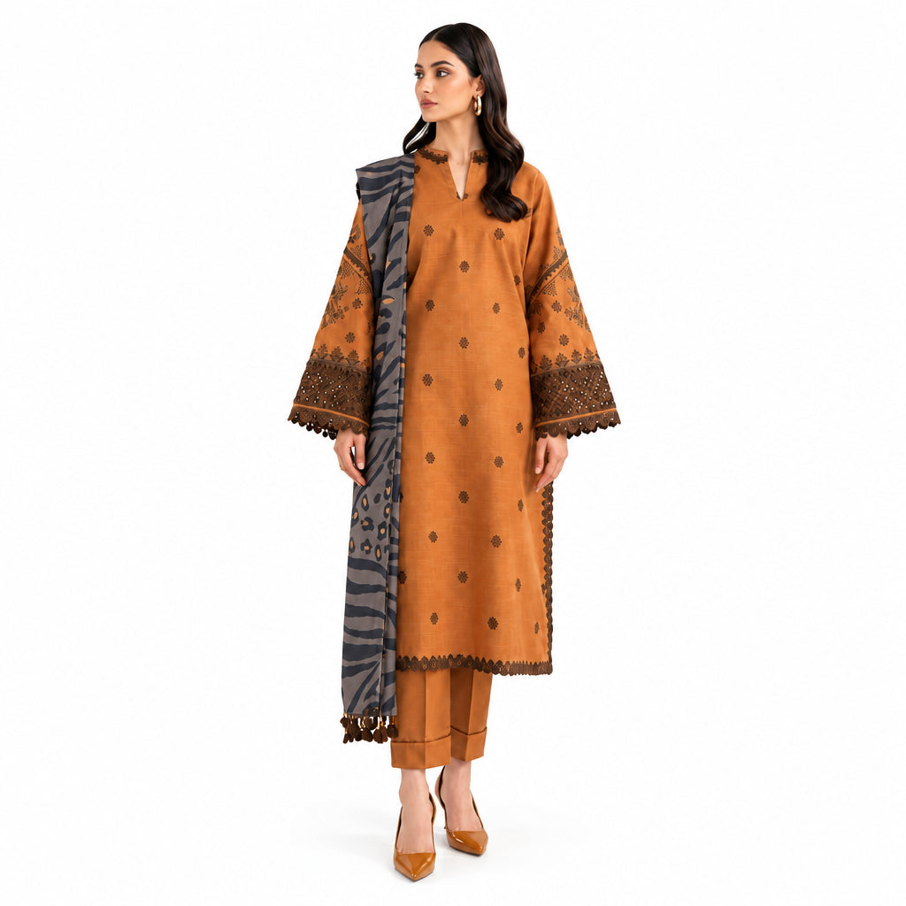 3 Pcs Women's Unstitched Embroidered Suit