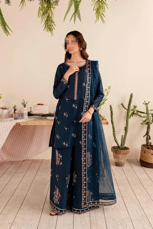 3-Piece Embroidered Dhanak Suit for Women