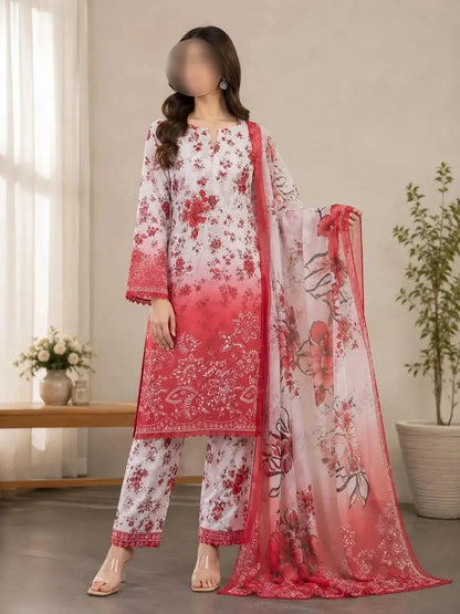 3 Pcs Women's Unstitched Chikankari Embroidered Suit
