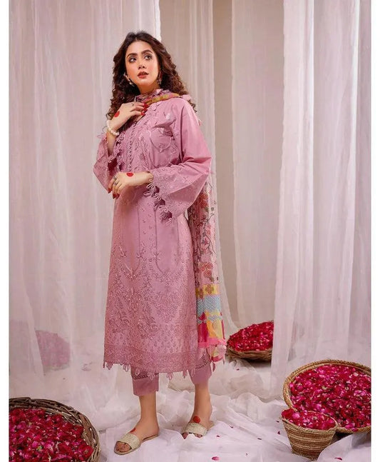 Pink Embroidered Lawn 3Pcs Set for Women