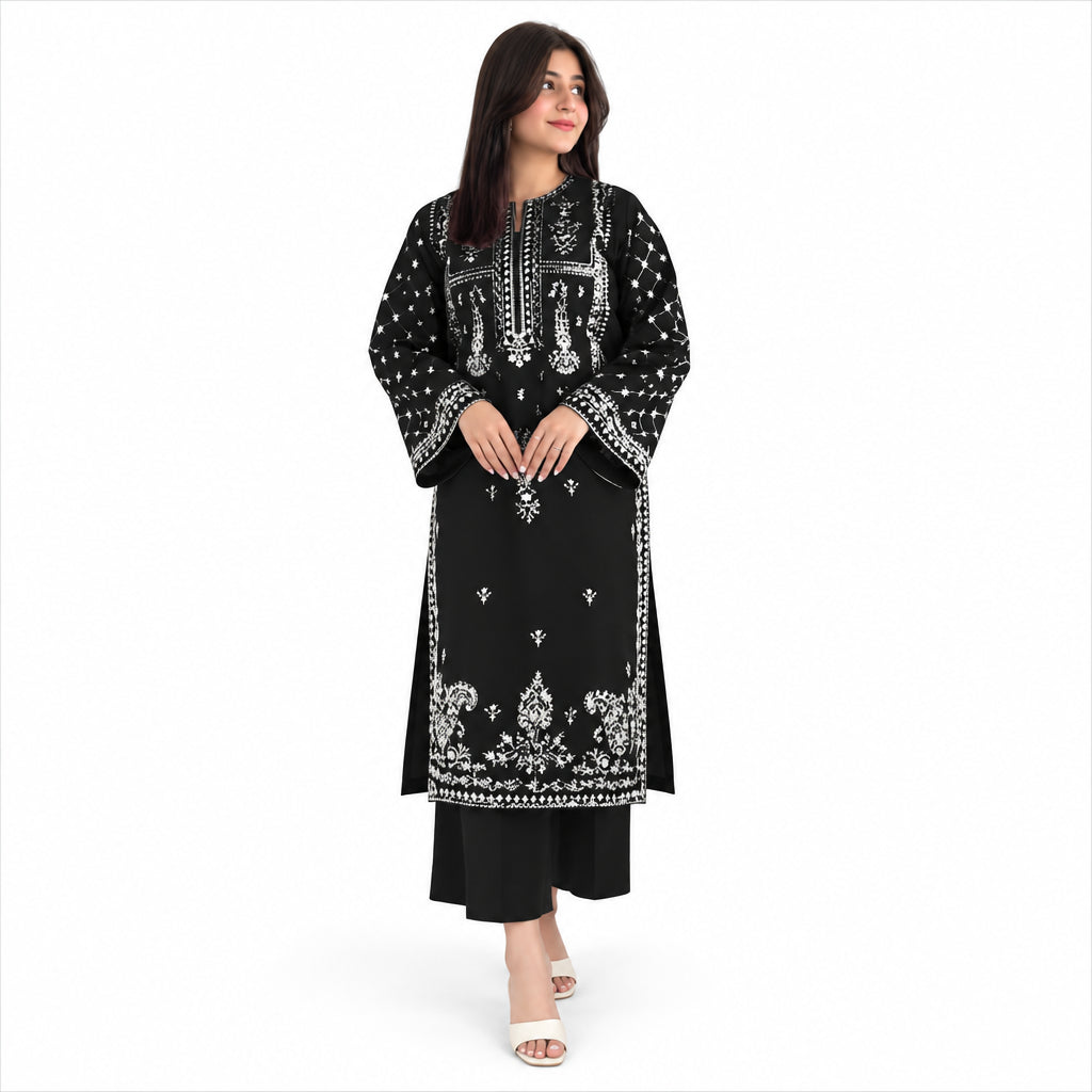 Black Embroidered 2-Piece Women's Dhanak Suit