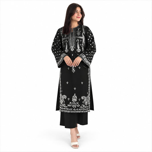 Black Embroidered 2-Piece Women's Dhanak Suit