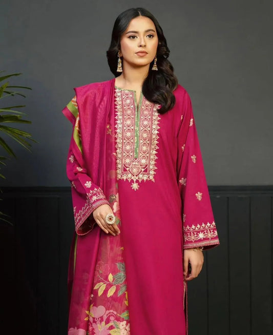 Pink Embroidered 3-Piece Lawn Suit for Women