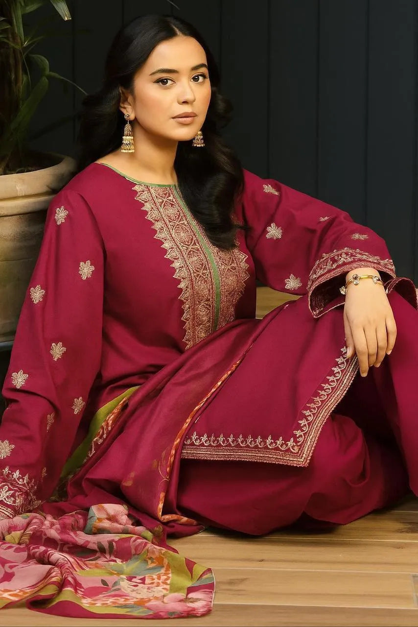 Pink Embroidered 3-Piece Lawn Suit for Women