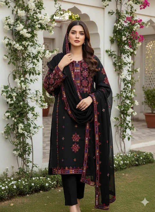 3 Pcs Women's Unstitched Embroidered Suit
