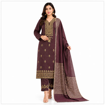 3 Pcs Women's Unstitched Sequins Embroidered Suit