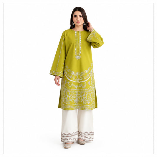 2 Pcs Women's Stitched Cotton Embroidered Co-Ord Set