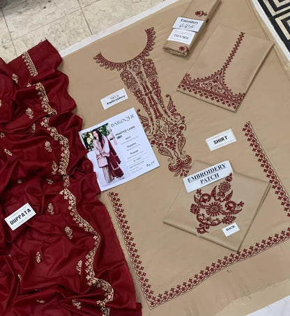 Eid Shaadi Suit Brown Lawn Embroidered 3-Piece Set