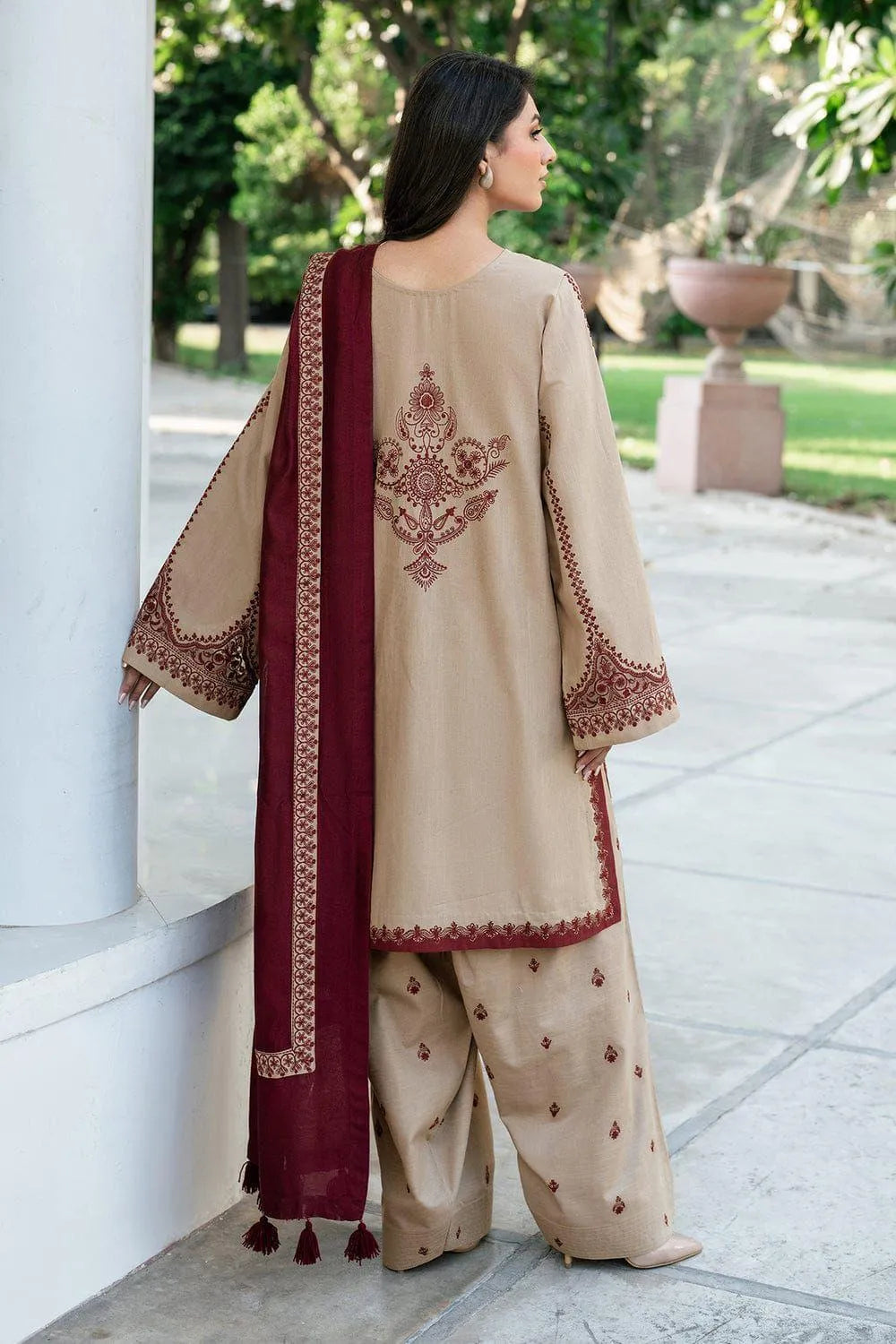 Eid Shaadi Suit Brown Lawn Embroidered 3-Piece Set