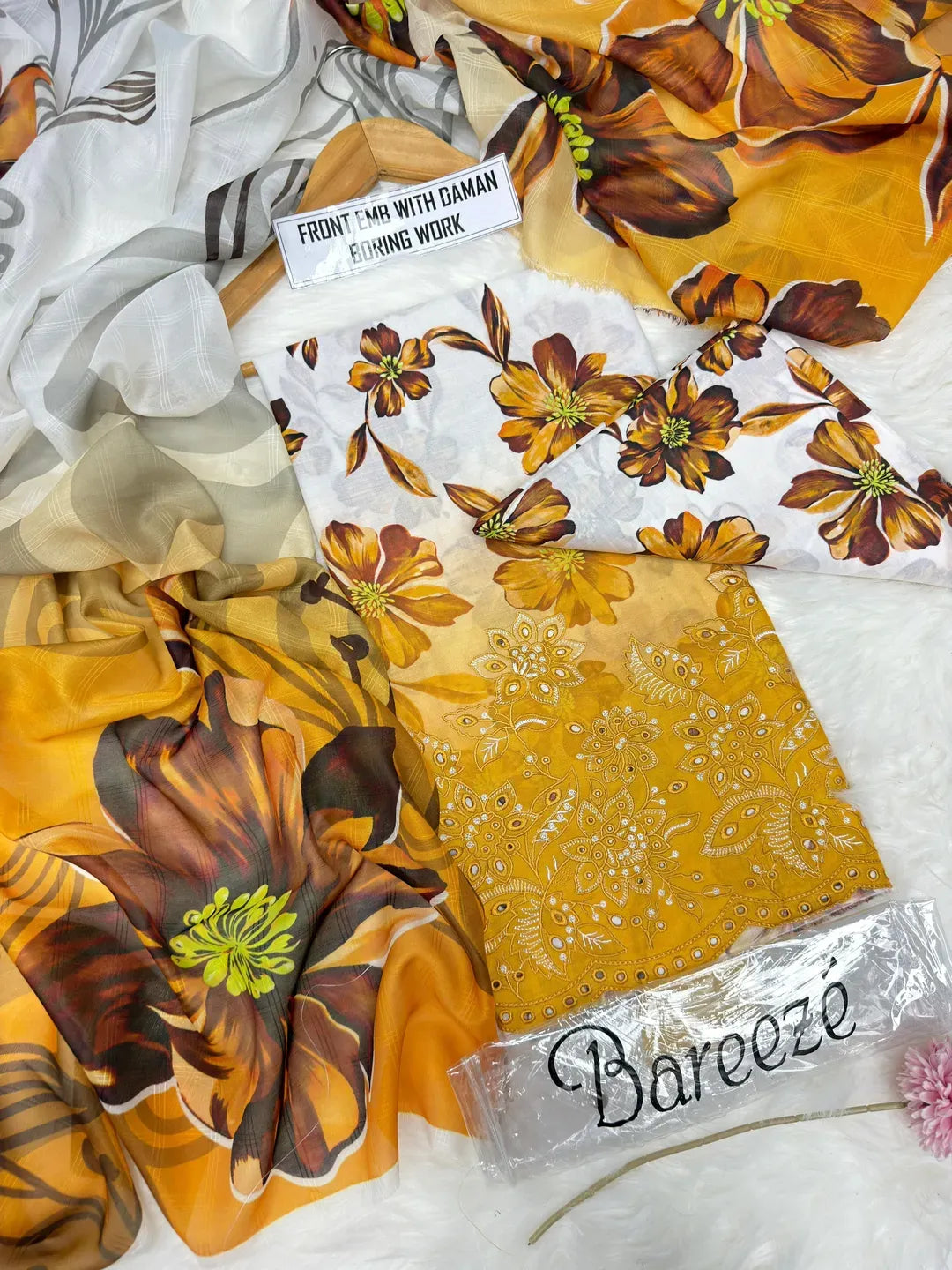 Orange Printed Lawn 3Pcs Women Suit Set