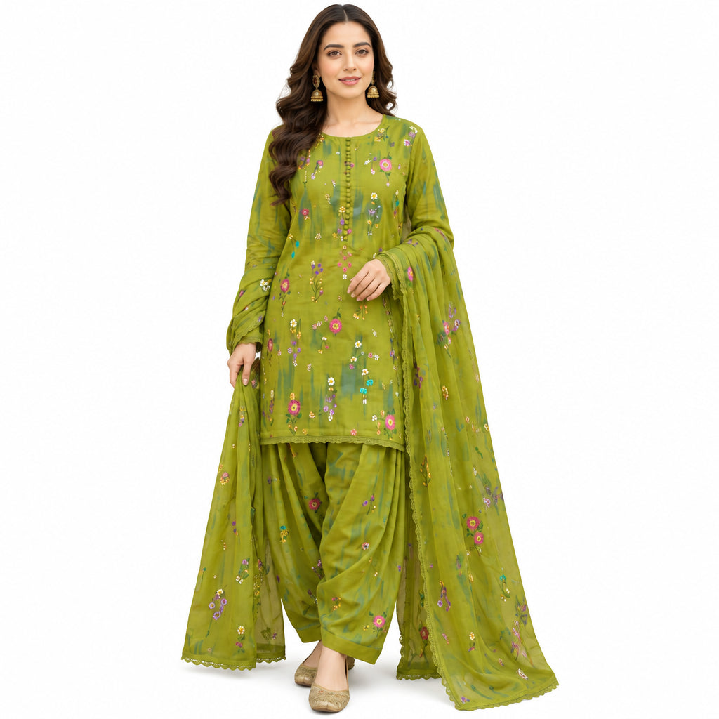 3 Pcs Women's Unstitched Embroidered Suit