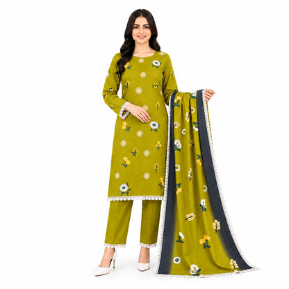 3 Pcs Women's Unstitched Embroidered Suit