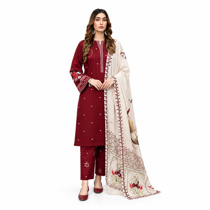 3 Pcs Women's Unstitched Embroidered Suit