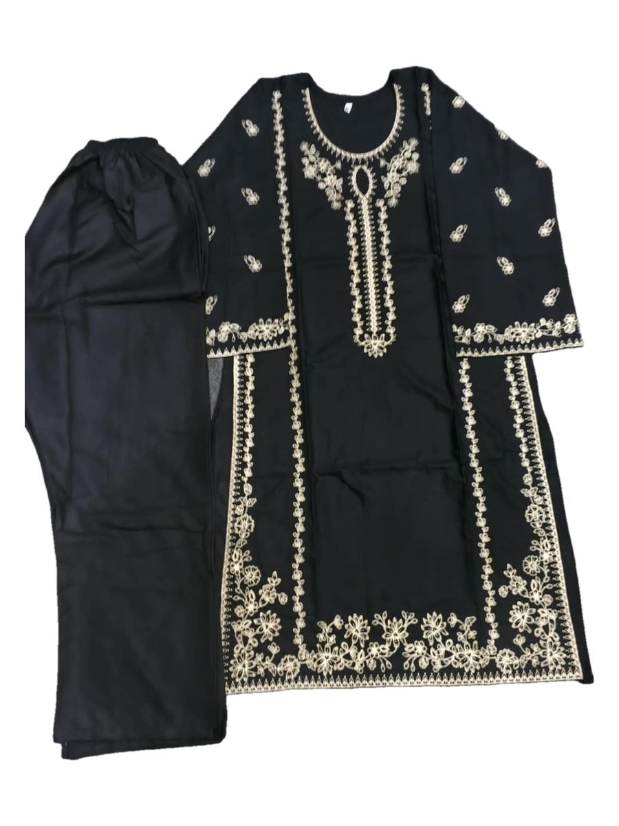 Black Gold Embroidered 2 Pcs Stitched Dhanak Suit