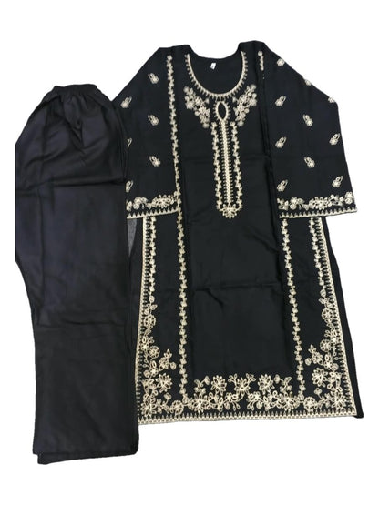 Black Gold Embroidered 2 Pcs Stitched Dhanak Suit