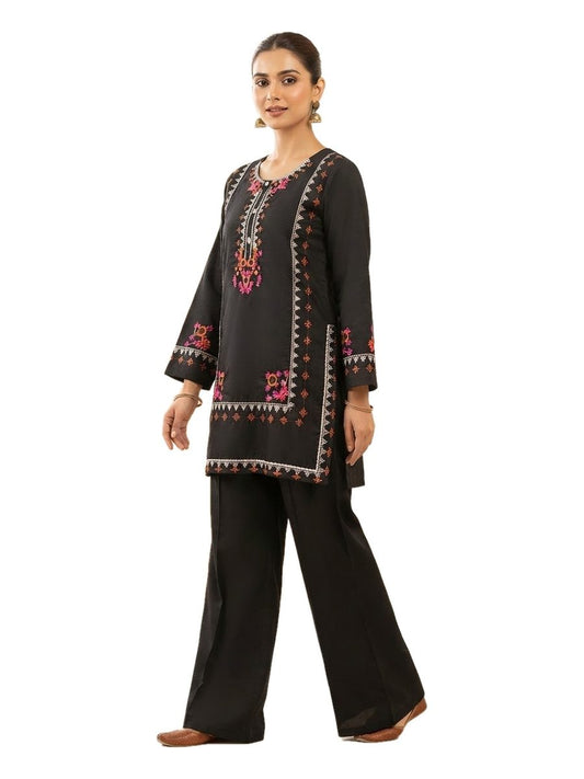 Black Multicolour Embroidered 2 Pcs Stitched Suit