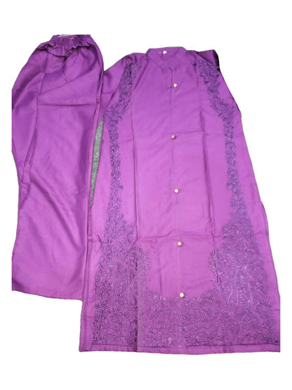 Magenta Button-Down Tonal Embroidered 2 Pcs Suit