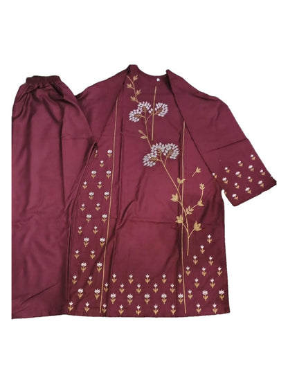 Maroon Floral Stem Embroidered 2 Pcs Stitched Suit