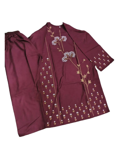 Maroon Floral Stem Embroidered 2 Pcs Stitched Suit
