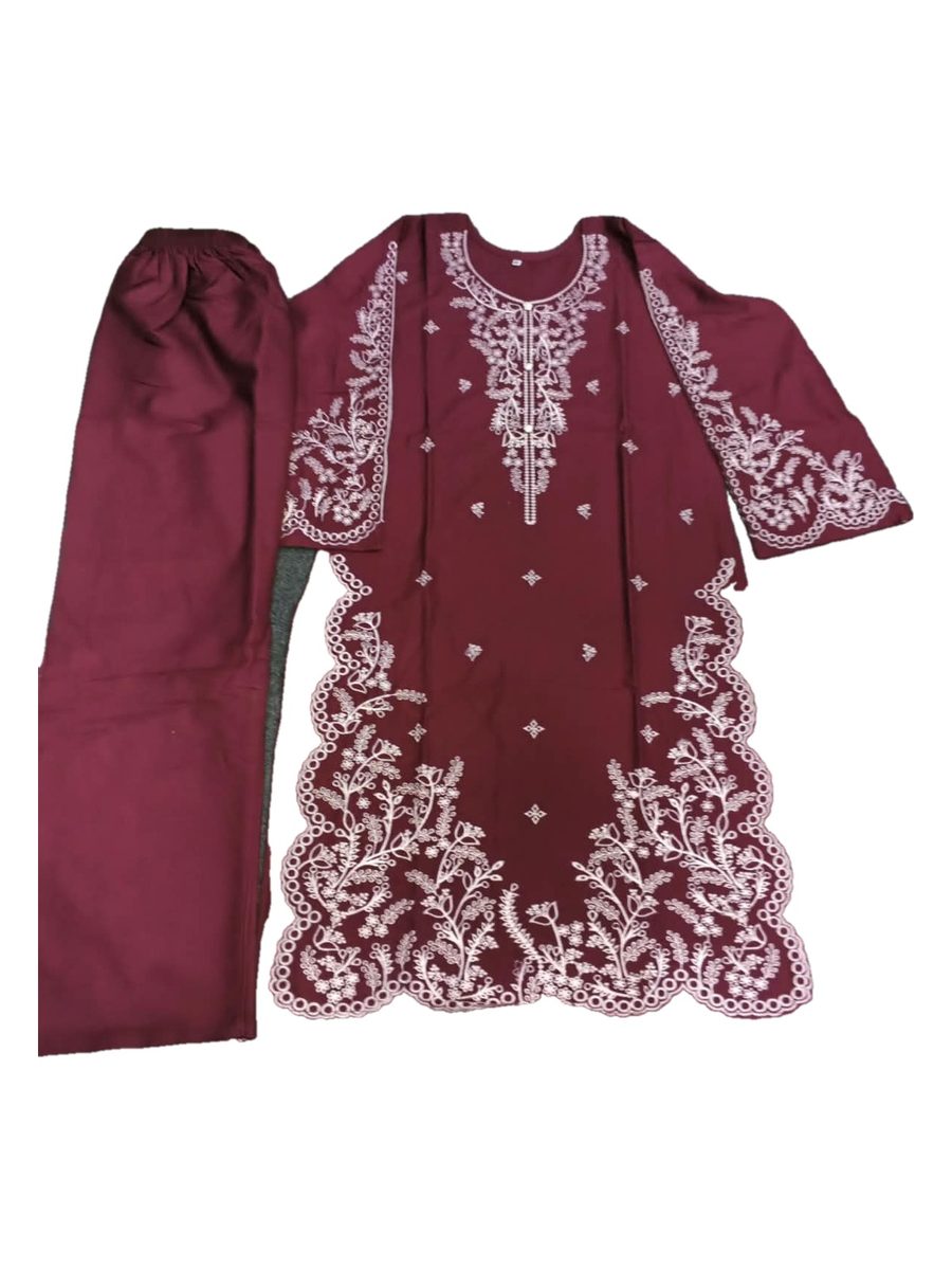 Maroon White Embroidered 2 Pcs Stitched Dhanak Suit