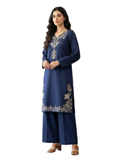 Navy Blue Paisley Embroidered 2 Pcs Stitched Dhanak Suit