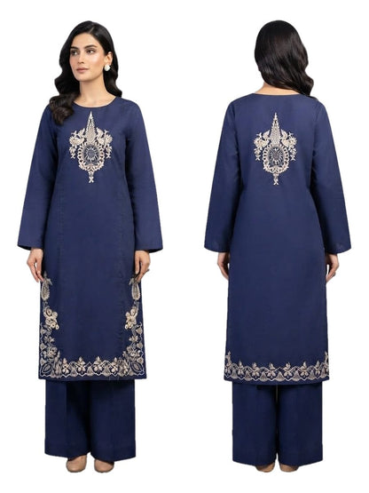 Navy Blue Paisley Embroidered 2 Pcs Stitched Dhanak Suit