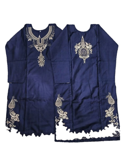 Navy Blue Paisley Embroidered 2 Pcs Stitched Dhanak Suit