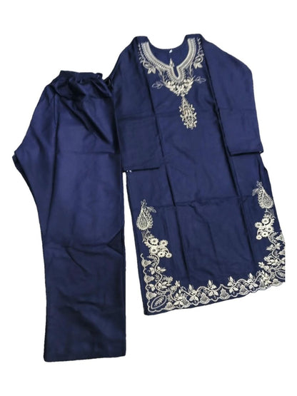 Navy Blue Paisley Embroidered 2 Pcs Stitched Dhanak Suit